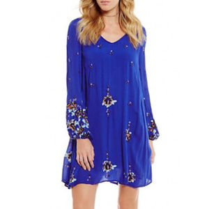 Free People Blue Oxford Embroidered Dress
